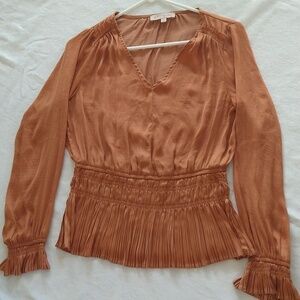Philosophy boho rust peplum shirred blouse size small long sleeves flowy fall